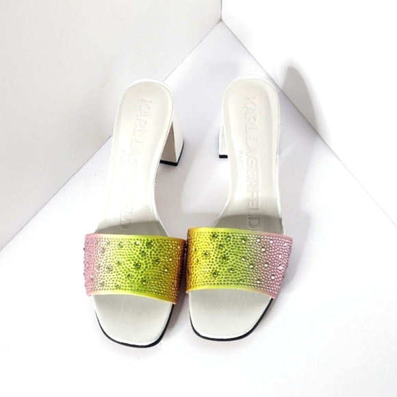 KARL LAGERFELD Women's Multi-Color Pera Rhinestone Heels Sandals Size 9.5 - Picture 5 of 9